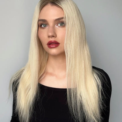 Ava-Medium | Lace Front Remy Human Hair Wig- Platium Blonde with Dark Root