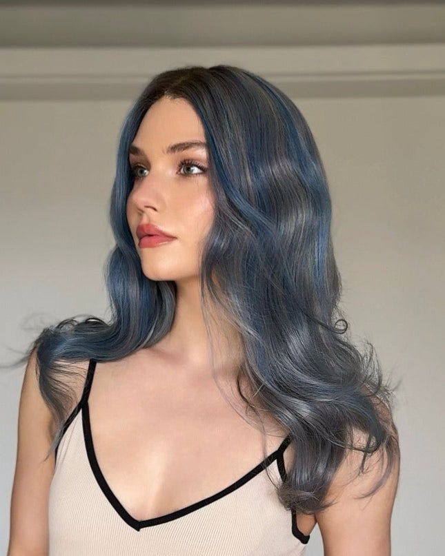 DOTTIE | Lace Front REMY HUMAN HAIR WIG- Stunning Silver Hair with Blue Highlights