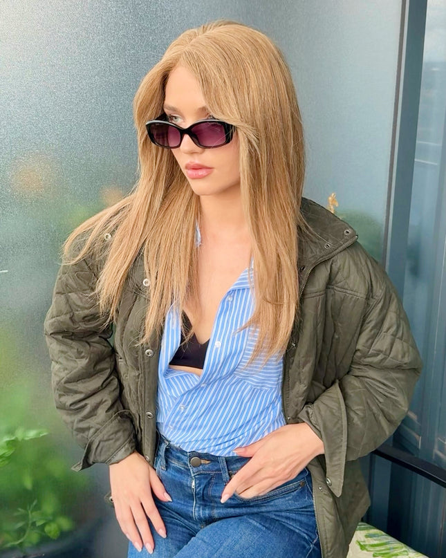 Caroline | Lace Front Remy Human Hair Wig- Side-swept bangs hairstyle