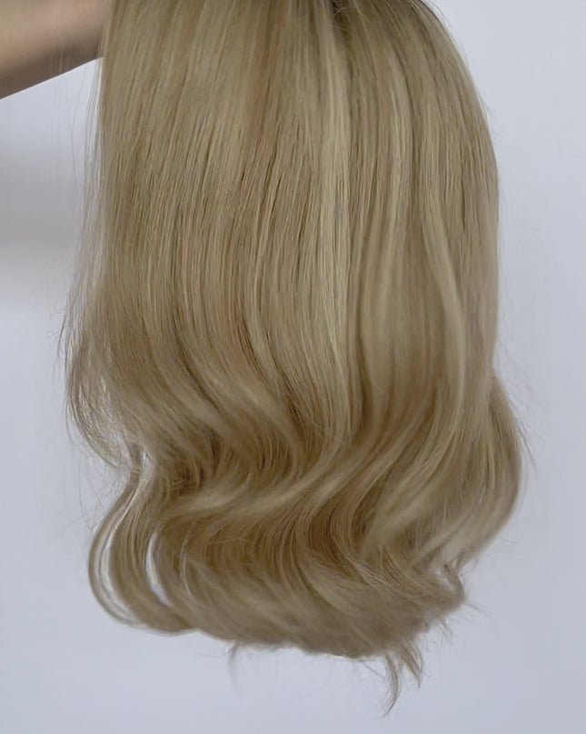Dora 14” | 100% Hand-tied Human Hair Wig -Ultra-light Blonde with Subtle Ash Root