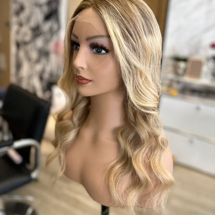 Cleo| Remy Human Hair Wig- Shade of blonde Ombre with highlights