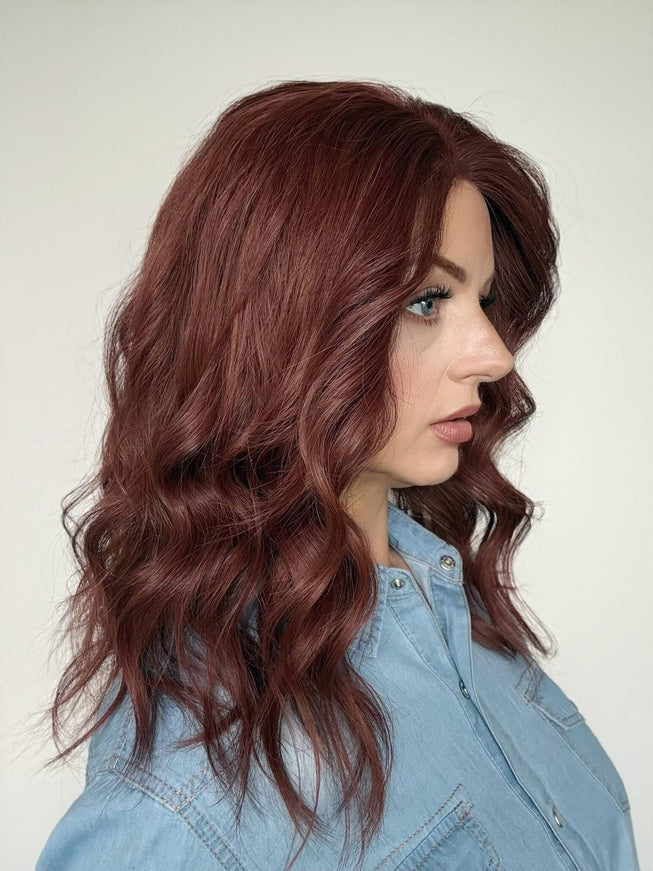 Raregen Scarlett 18” | Silk-Inserted Lace Top Wig-Rich Ruby Auburn