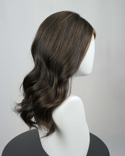 Raregen Clarice 18” | Silk-Inserted Lace Top Wig- Dark Brown with Highlights & Money piece