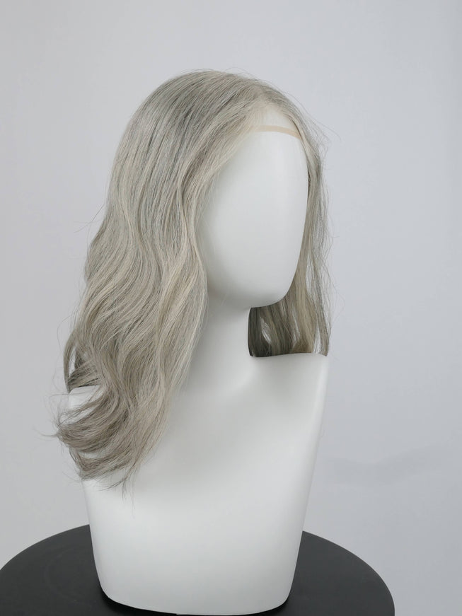 Raregen Sophia 18” | 100% Hand-tied Human Hair Wig-Light Silver Grey Blend