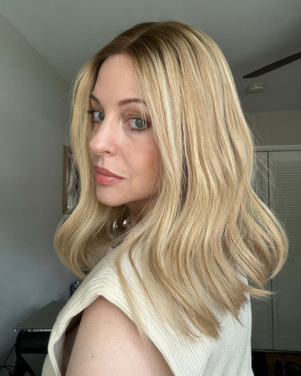 Barbara 14” | 100% Hand-tied Human Hair Wig-Beige Blonde with Subtle Dimension