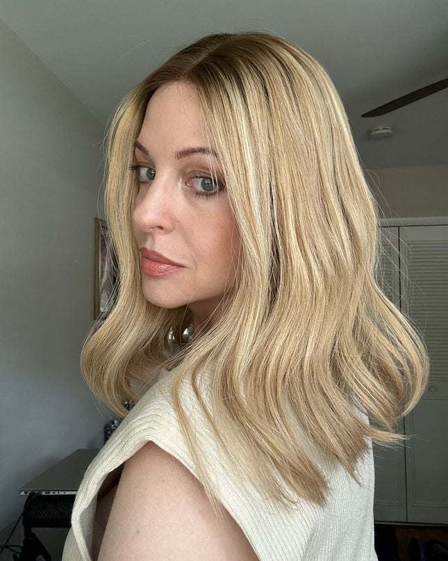 Barbara 14” | 100% Hand-tied Human Hair Wig-Beige Blonde with Subtle Dimension