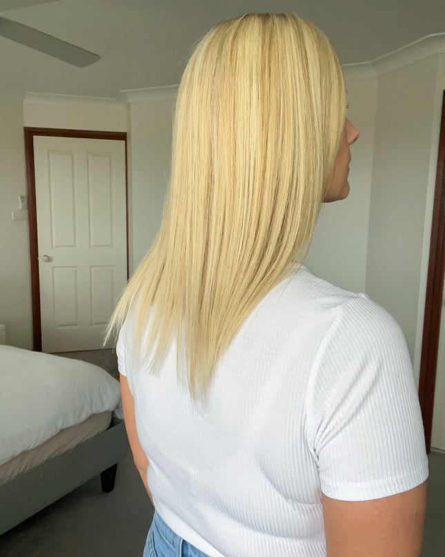 Callie| Human Hair Topper Silk Base in 6x6.5 Inch-Rooted Golden Vanilla Blonde