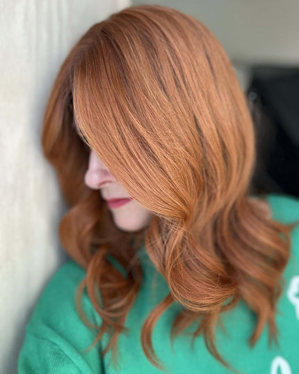 Raregen Reha 18” | Silk-Inserted Lace Top Wig-Soft Copper Ginger with Shadow Root