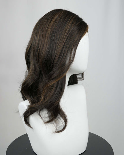 Raregen Clarice 18” | Silk-Inserted Lace Top Wig- Dark Brown with Highlights & Money piece