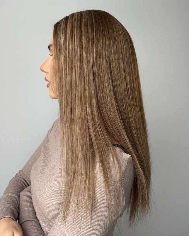 Camille | Perruque en cheveux humains Remy avec dentelle sur le dessus - Blond miel et mèches