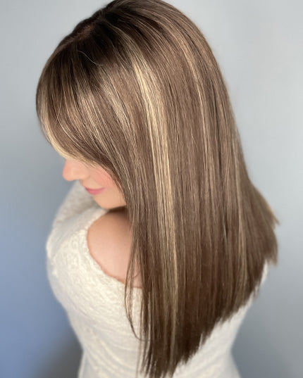 Raregen Faith-16"| Lace Top Remy Human Hair Wig- Medium Ash Brown with Golden Highlights